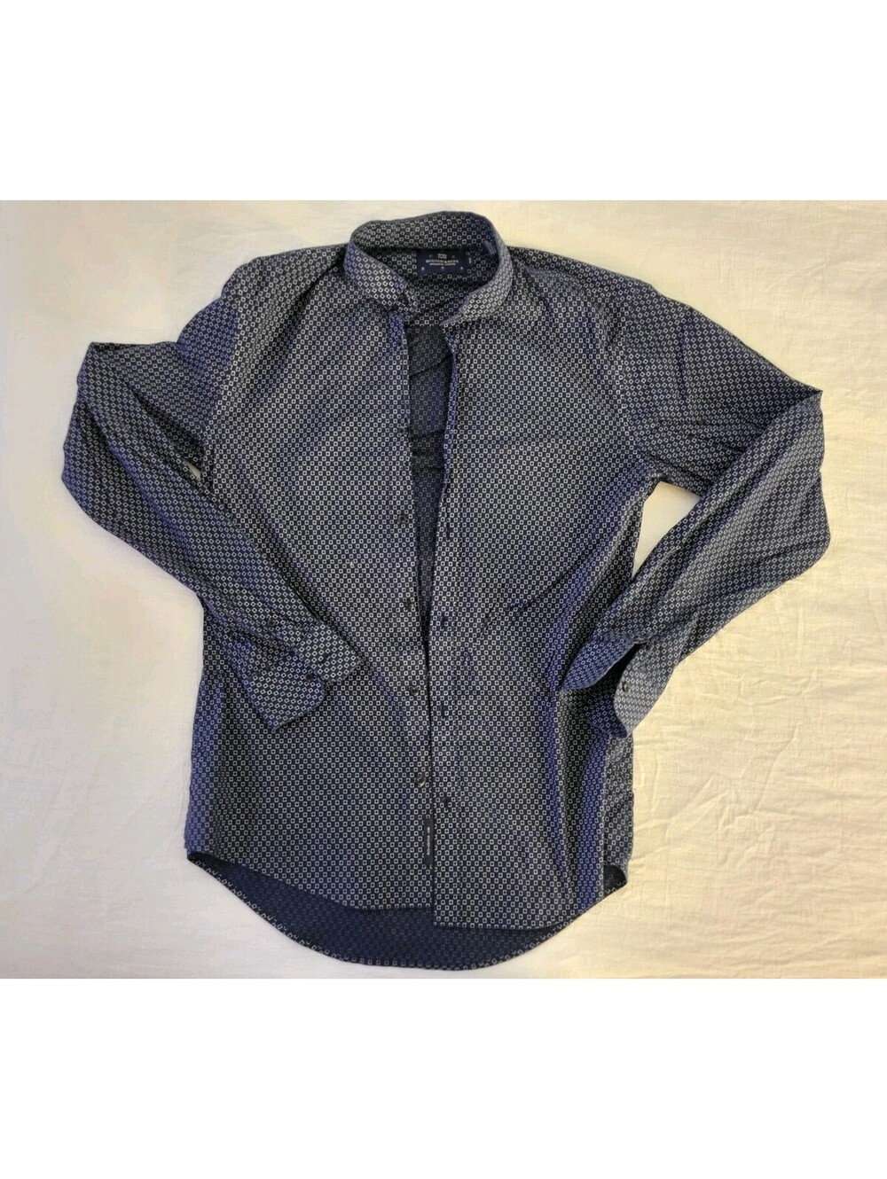 Scotch & Soda Mens Shirt Medium Slim Fit Blue Geometric Print A.M. Blauw
